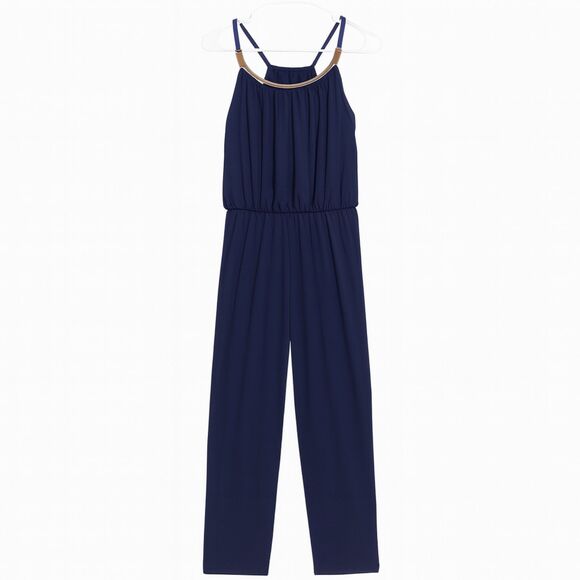 Emma & Michele Jumpsuit Blue Metal Gold Detail Wide Leg Sleeveless - Picture 1 of 5